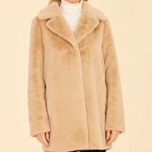 Dolce Cabo Mid Length Champagne Tan Faux Fur Coat Medium